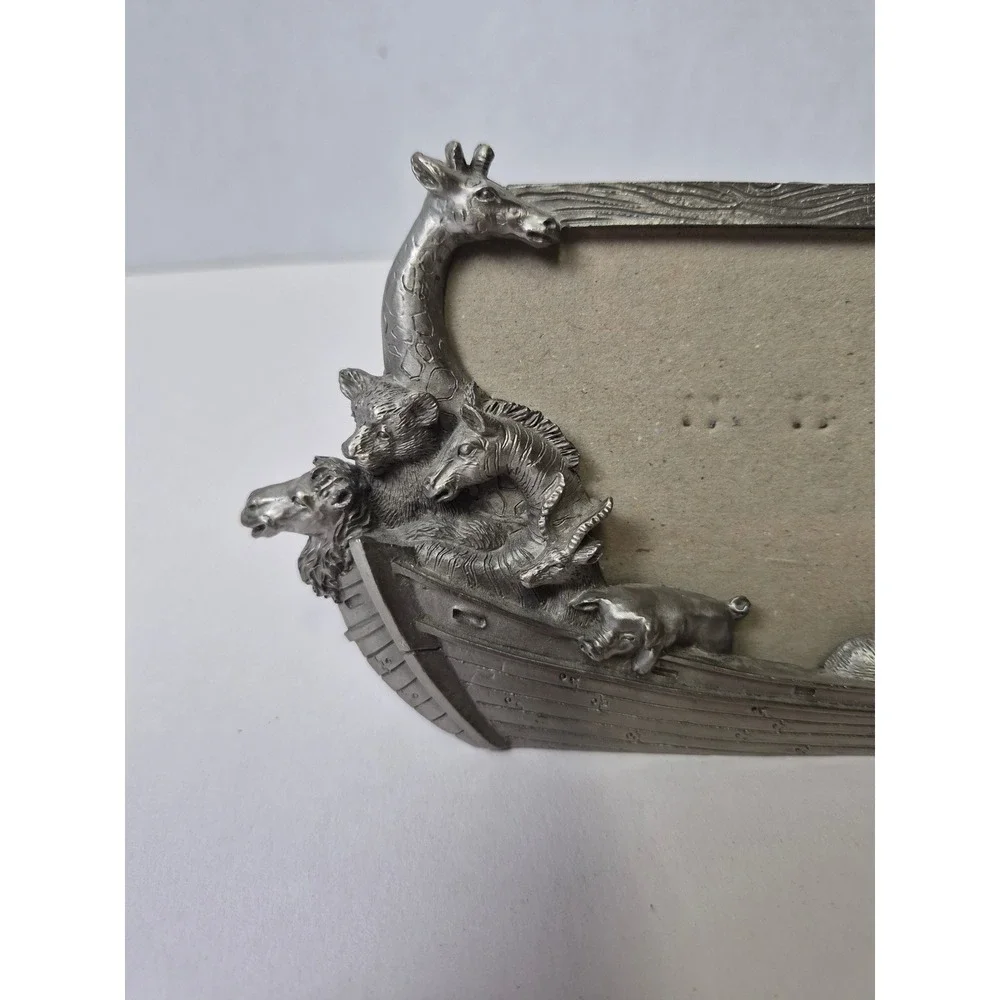 Vintage 1995 Perfect Noahs Ark Pewter Metal Picture Frame 3D Animals Silver Tone